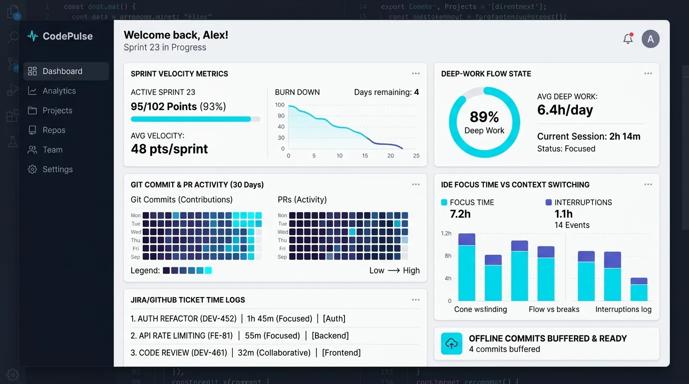 Vineforce Teams developer productivity tracking and sprint activity dashboard