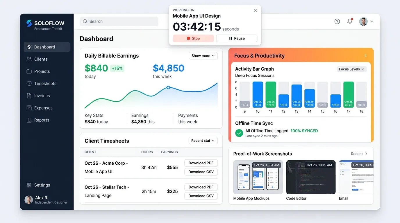 Vineforce Teams freelancer time tracking and project dashboard