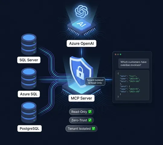 Secure Model Context Protocol MCP integration architecture connecting enterprise databases to AI assistants