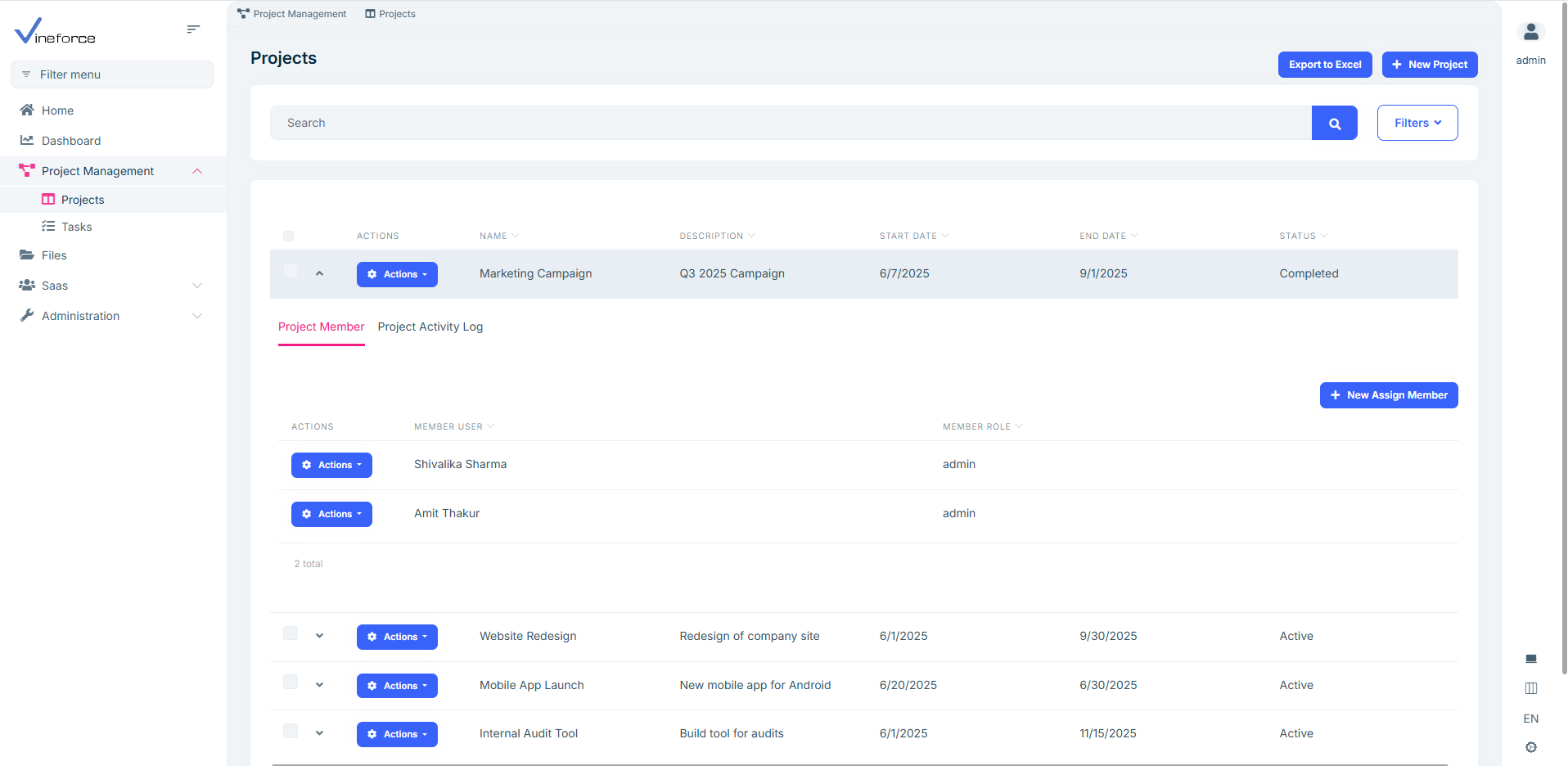 Project member management Vineforce image