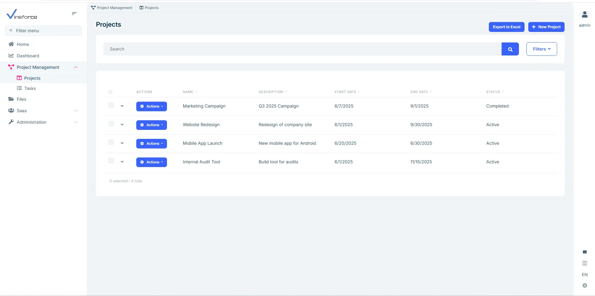 Projects list view vineforce image