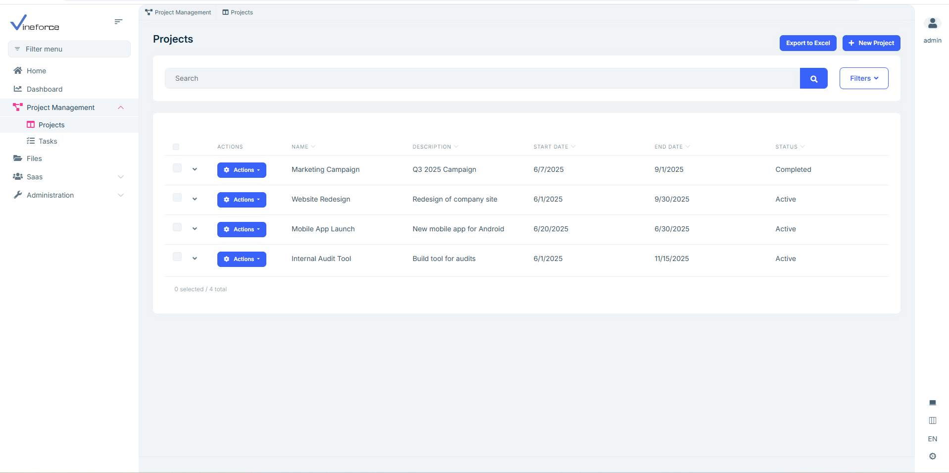 Projects list view vineforce image