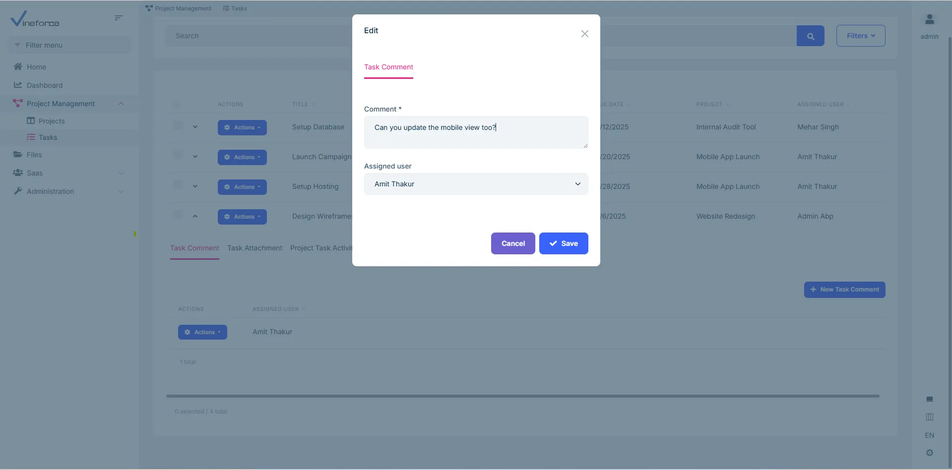 Task commenting and user assignment vineforce image
