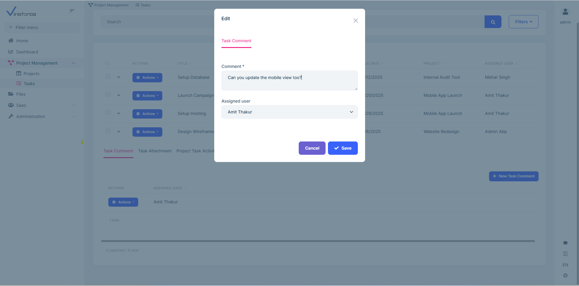 Task commenting and user assignment vineforce image