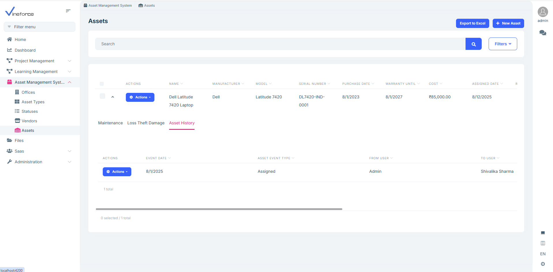 Asset management history image